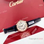 High Quality Replica CARTIER Ronde Louis Black Imported American Crocodile Leather Strap White Face Dial Rose Gold 48 Real Diamonds Inlaid Case Watch 29*7.54mm